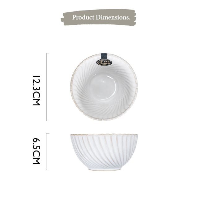 Table Matters Mary Potter 4.5 inch Rice Bowl - 2 - Elegant white bowl with intricate ripples, Dual size ceramic bowl for