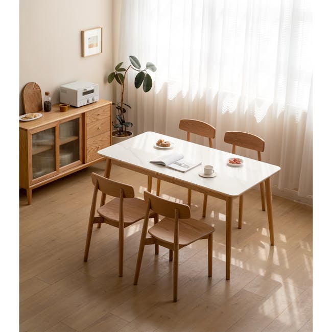 Solis Dining Chair - Oak - 6 - Wooden dining table, minimalist design, natural light, white marble top, wooden chairs, cozy