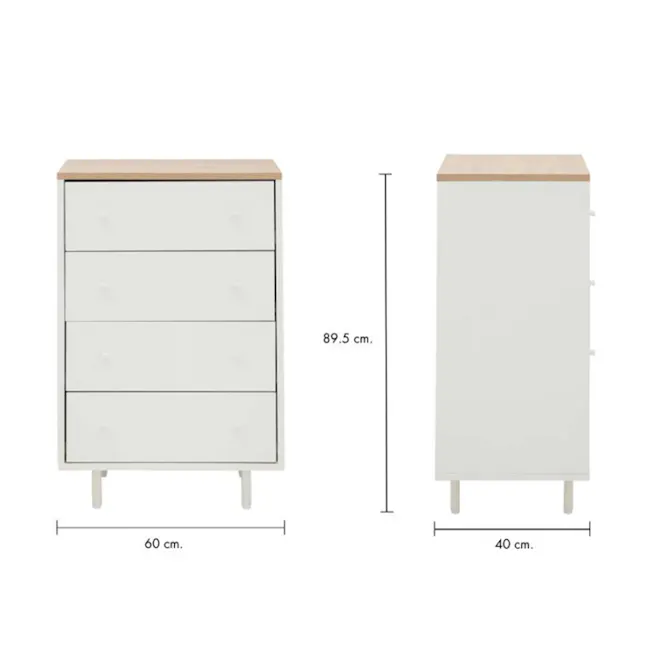 Madeline Modular 4 Drawer Chest 0.6m - 11 - White wooden dresser with six drawers, 5 cm height, 60 cm width, 40 cm depth