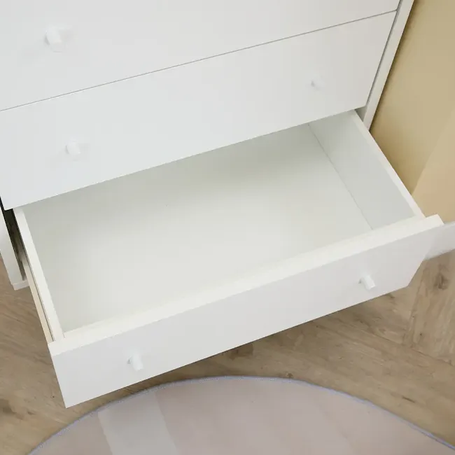 Madeline Modular 4 Drawer Chest 0.6m - 8 - White dresser with open drawers, minimalist design, clean lines, empty interior