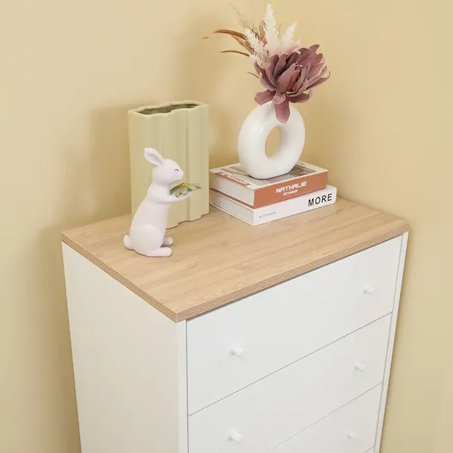 Madeline Modular 4 Drawer Chest 0.6m - 6 - White wooden dresser, beige wall, minimalist decor, modern style, light wood