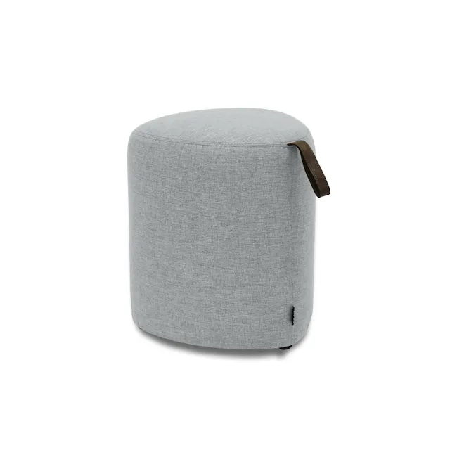 Poole Ottoman - Light Grey (2 Sizes) - 4 - Round cushion, light gray fabric, ergonomic design, cushioned seating, compact