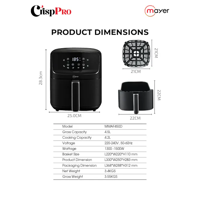 Mayer 4.5L Digital Air Fryer MMAF450D - 10