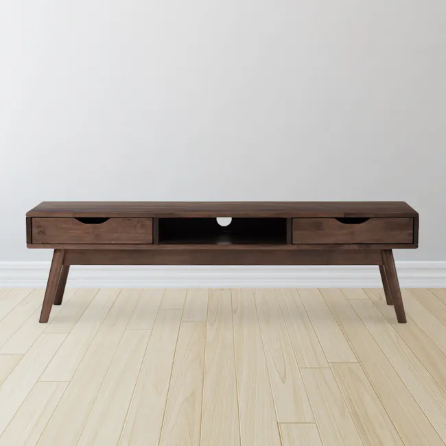 Lamar TV Console 1.5m - Walnut - 2 - Dark wood TV stand, minimalist design, rectangular shape, two drawers, open shelf