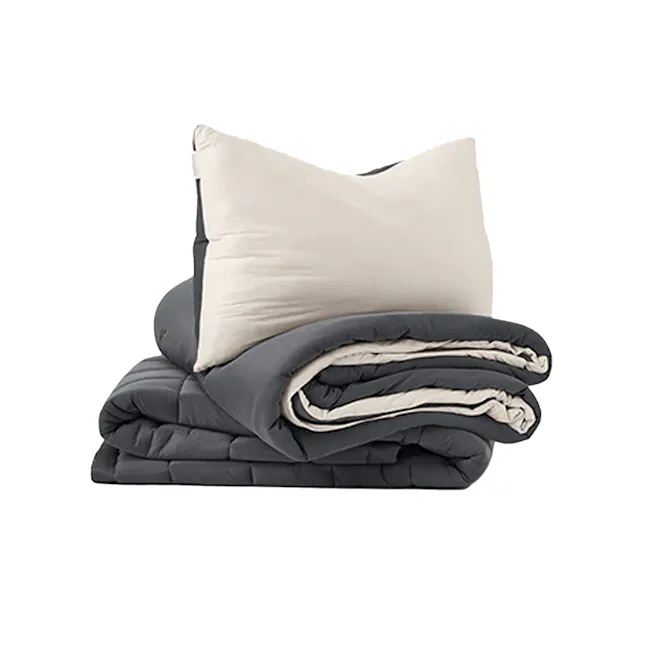 Bodyluv PO-ONG Blanket - Cream White & Charcoal (2 Sizes) - 1 - Pillow, duvet, folded, neatly arranged, soft, comfortable