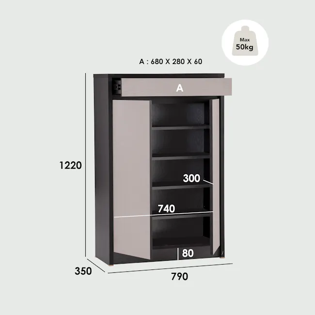 Harvey 2 Door Shoe Cabinet - Black, Grey - 8
