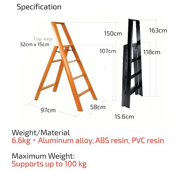 Hasegawa Lucano Aluminium 4 Step Ladder - Orange - 2