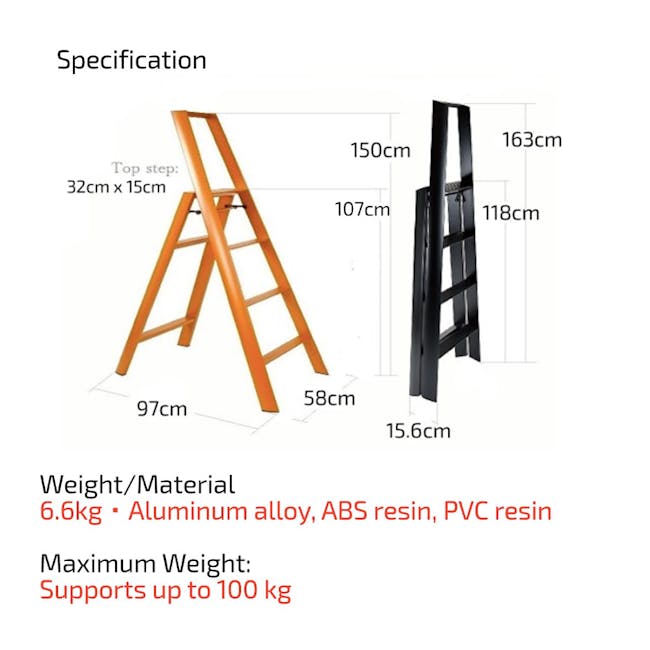 Hasegawa Lucano Aluminium 4 Step Ladder - Orange - 1
