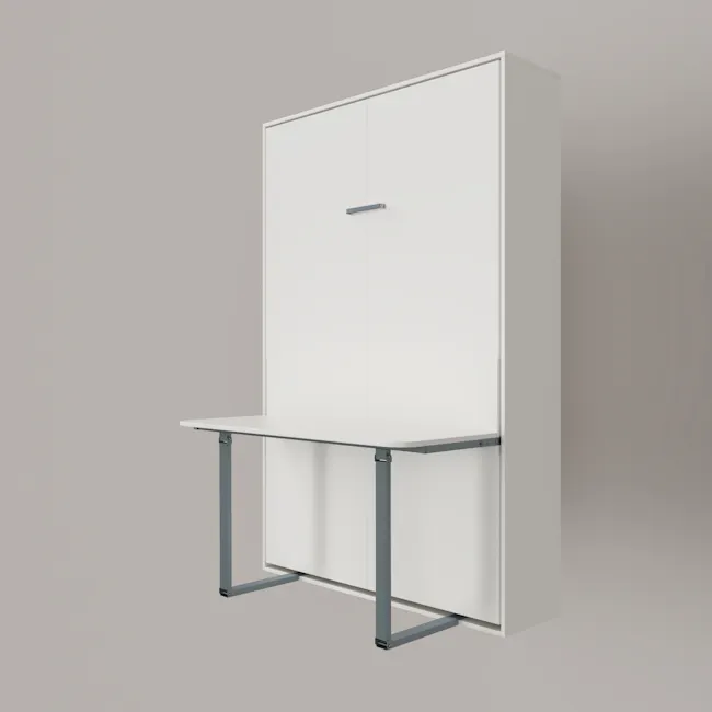 Llyod Single Vertical Wall Bed with Desk - White - 21 - White minimalist cabinet with sleek design, modern aesthetic, clean