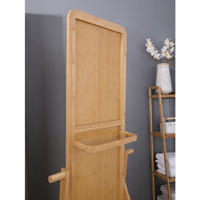 Lorin Standing Mirror 42 x 172 cm - Natural - 4 - Wooden wardrobe with sliding doors, minimalist design, light brown finish