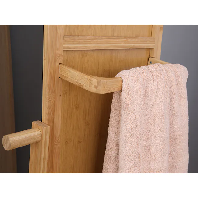 Lorin Standing Mirror 42 x 172 cm - Natural - 6 - Wooden towel rack, light wooden frame, fluffy pink towel, modern design