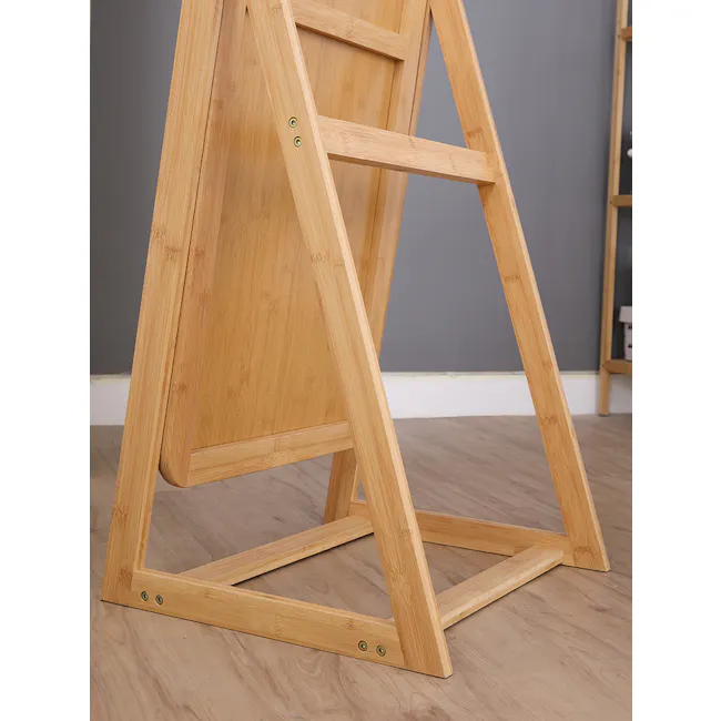 Lorin Standing Mirror 42 x 172 cm - Natural - 7 - Light wooden ladder with four rungs, light brown natural wood finish