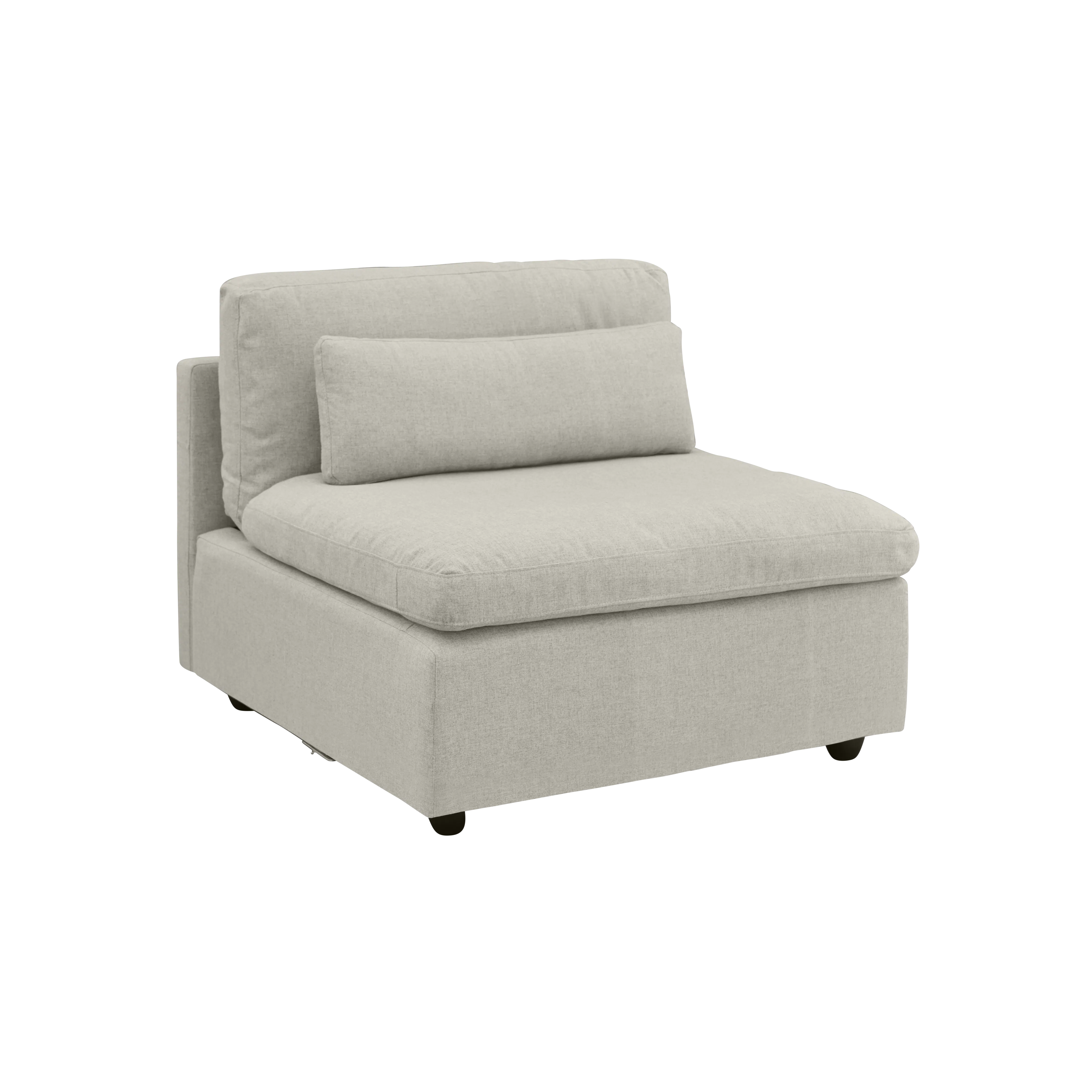 Liam 4 Seater Extended Sofa - Ivory (Fabric) - 18 - Light gray upholstered chair, minimalist design, soft fabric upholstery