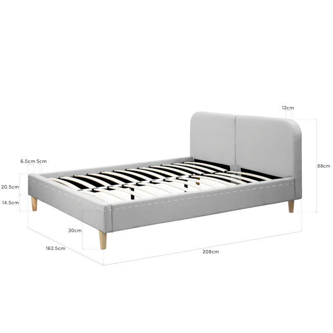 Nolan Queen Bed in Oatmeal with 2 Miah Bedside Table in White - 11 - Elegant piano bed with modern design, Compact piano bed
