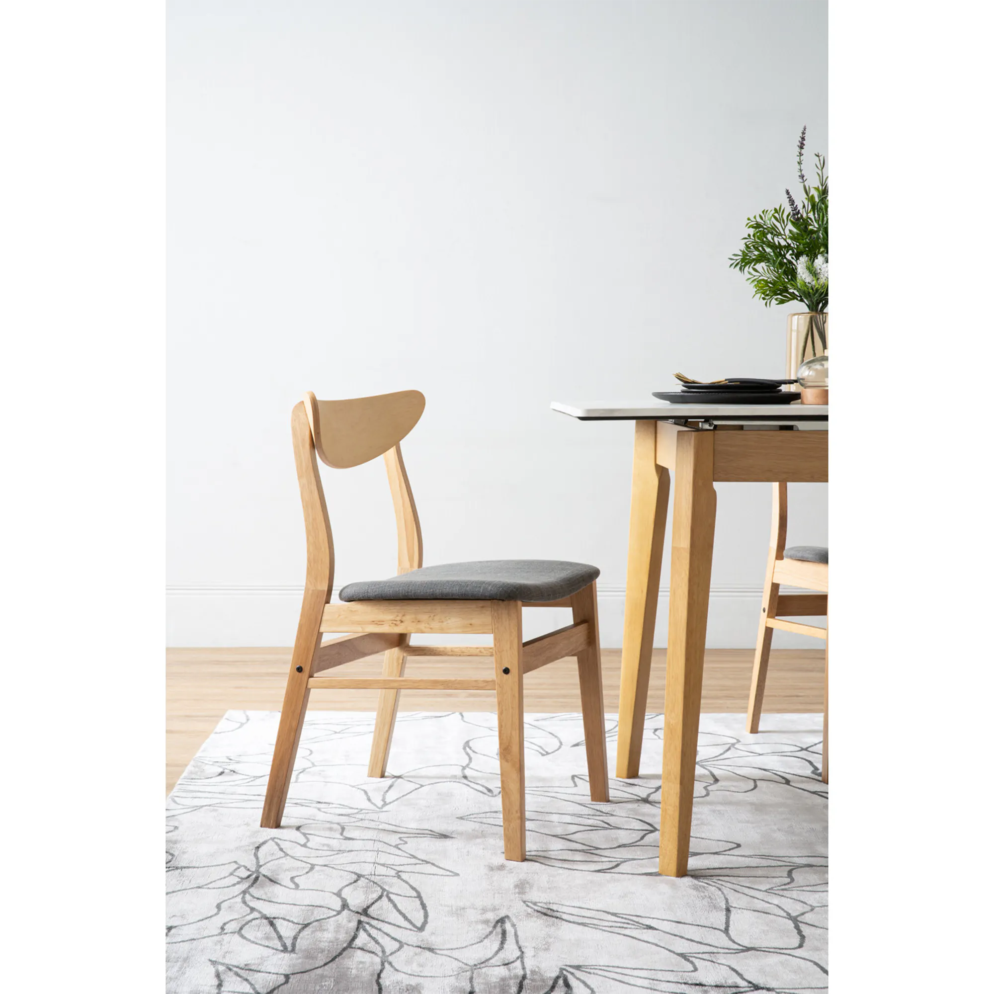Harold Extendable Dining Table 1.2m-1.5m with 4 Macy Chairs in Natural, Dim Grey - 40