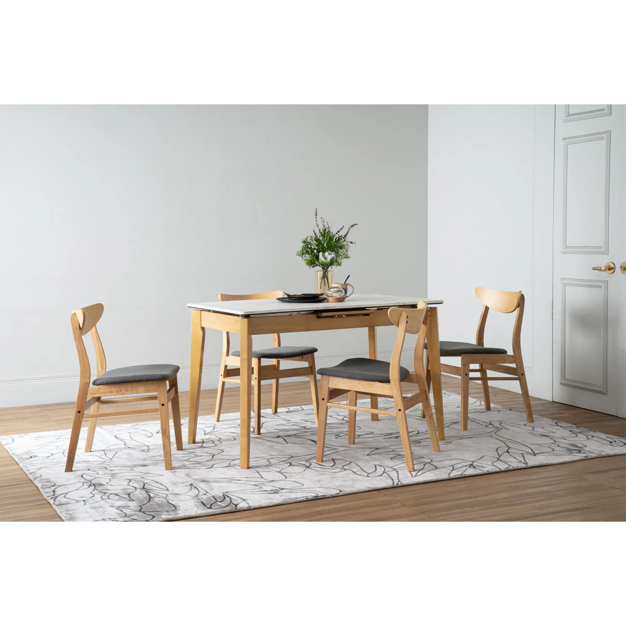 Harold Extendable Dining Table 1.2m-1.5m with 4 Macy Chairs in Natural, Dim Grey - 41