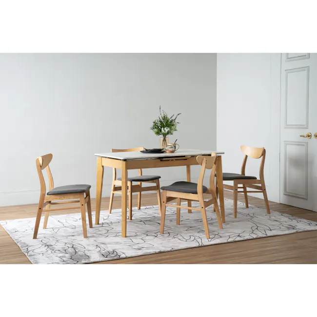 Harold Extendable Dining Table 1.2m-1.5m with 4 Macy Chairs in Natural, Dim Grey - 41