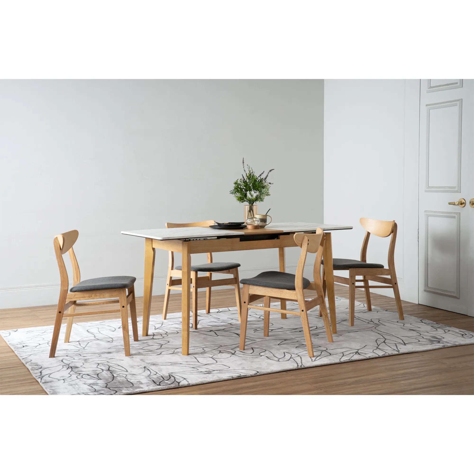 Harold Extendable Dining Table 1.2m-1.5m with 4 Macy Chairs in Natural, Dim Grey - 47