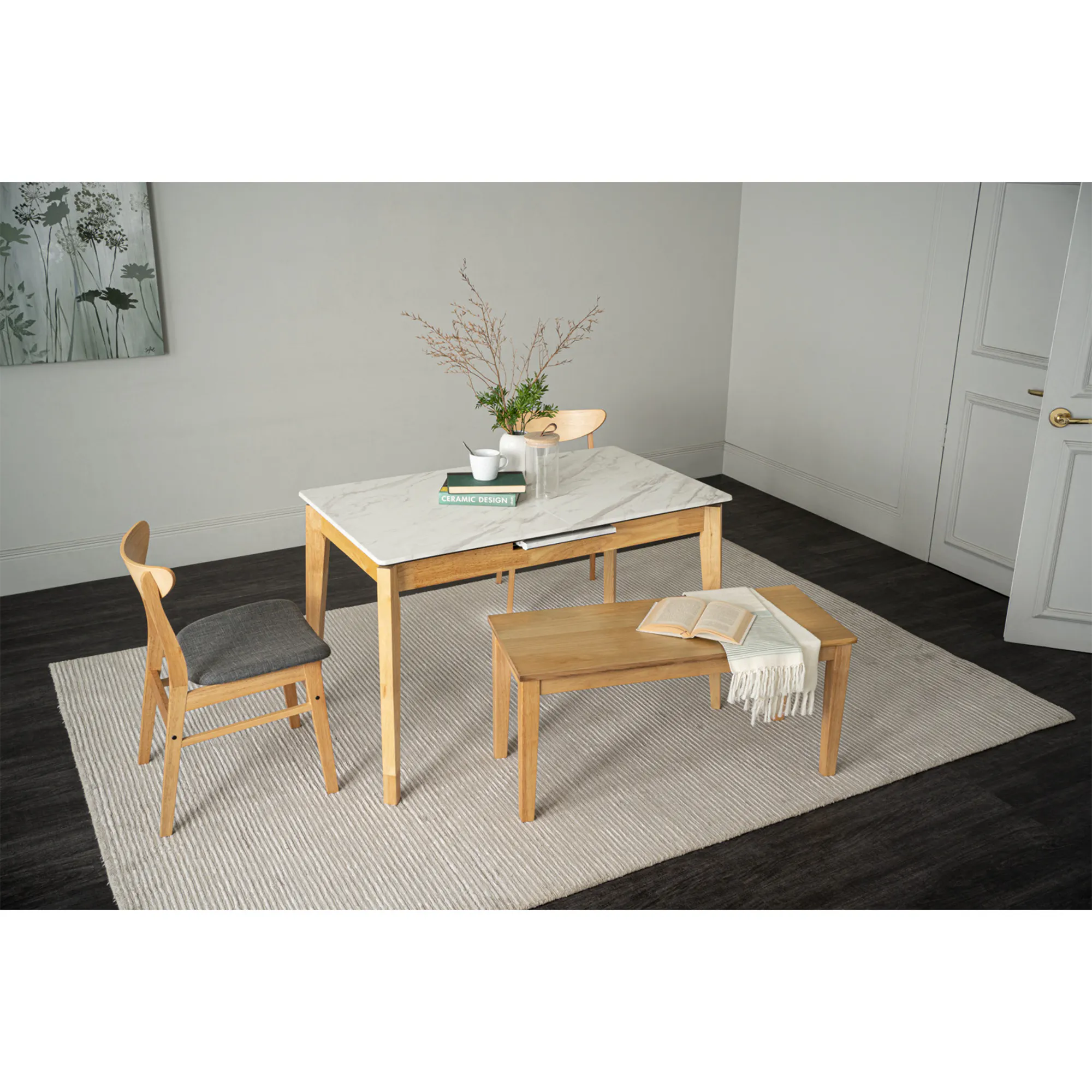 Harold Extendable Dining Table 1.2m-1.5m with 4 Macy Chairs in Natural, Dim Grey - 57