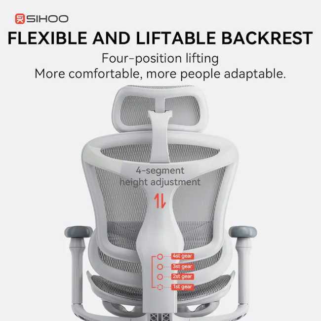 Sihoo C100 Ergonomic Chair - White/Grey - 5