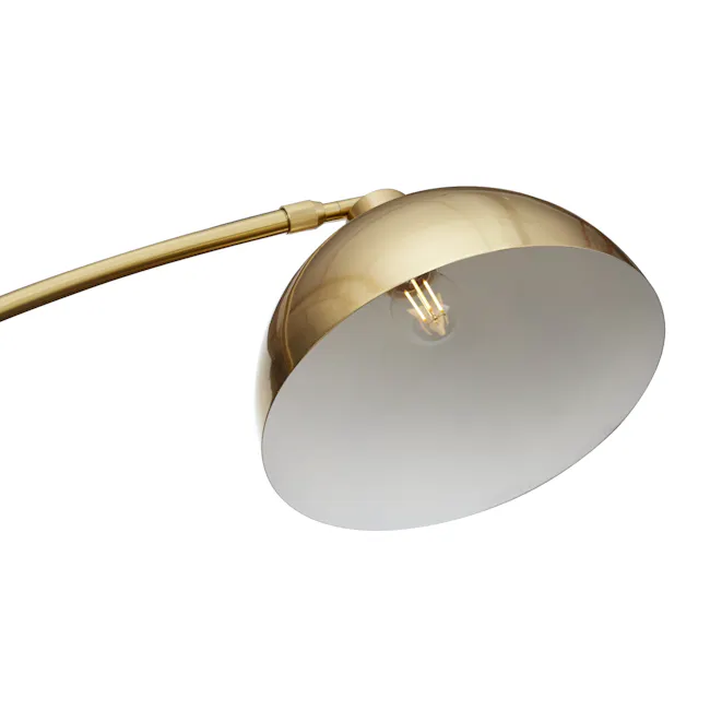 Olivia Arched Floor Lamp - Brass, Black Marble - 5 - Golden lamp with sleek design, soft diffused light, modern aesthetic