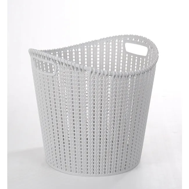 Alice Laundry Basket - Grey - 7 - White woven laundry basket, minimalist design, open top, decorative pattern, sturdy