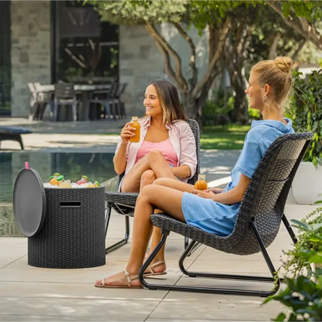 Cool Outdoor Storage Side Table / Stool - Graphite - 2 - Sunset by pool, outdoor relaxation, friendly conversation, sunny