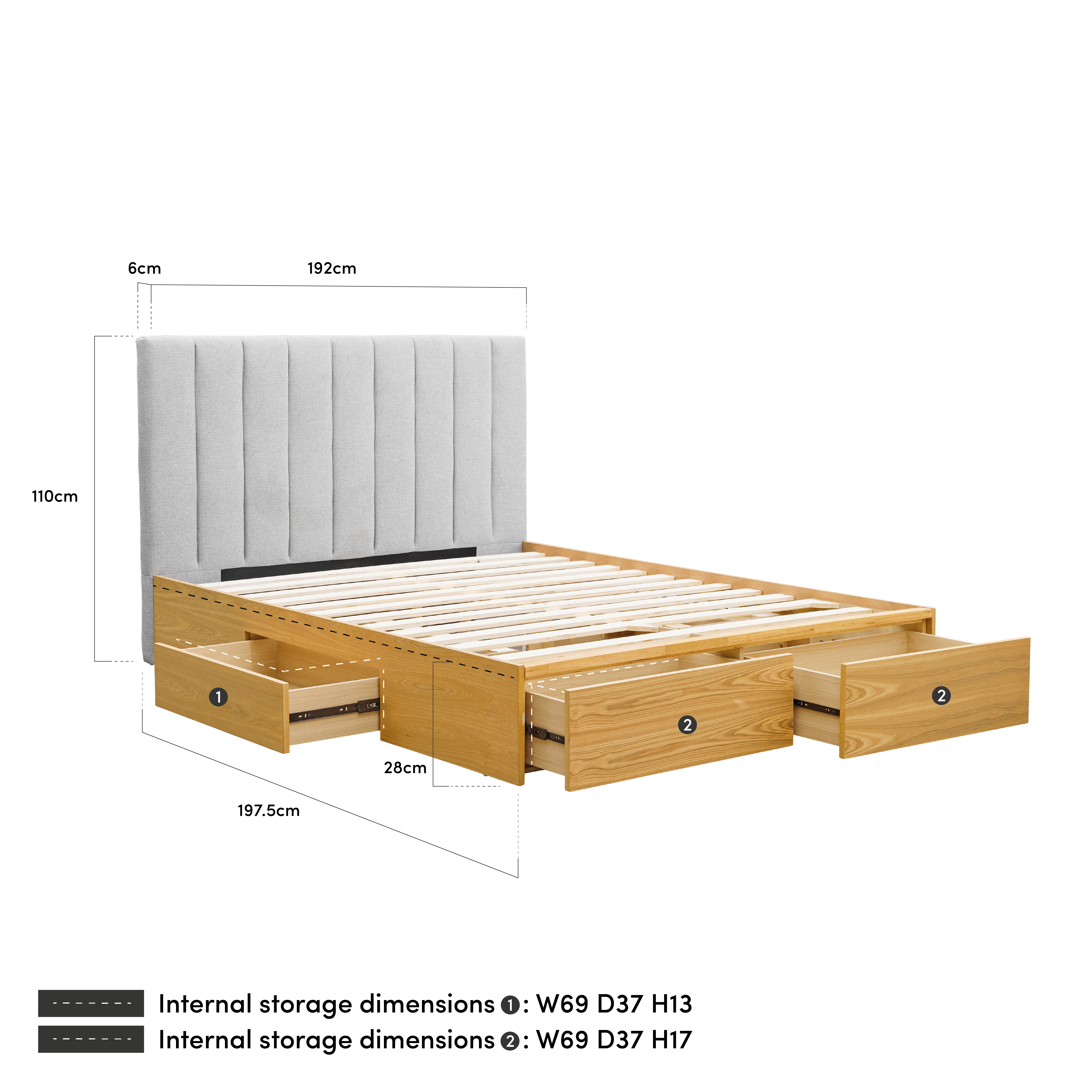 queen oak bed with storage drawers