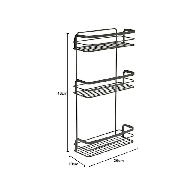 Metaltex Origin 3 Tier Rectangle Shelf - Black - 4 - 48cm tall, metal shelving unit, 10cm wide, 26cm deep, 24cm height, 48cm