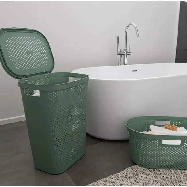 Infinity Laundry Hamper Dots with Lid - Green - 4 - green laundry basket, bathroom storage, eco-friendly, modern design
