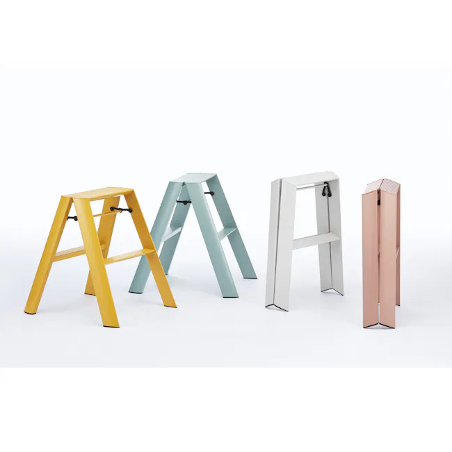 Hasegawa Lucano Aluminium 1 Step Stool - Dusty Mint - 3 - Yellow, A-frame, modern, geometric, minimalist, contemporary