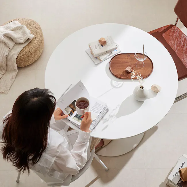 (As-is) Carmen Round Dining Table 1m - White - 25 - 9