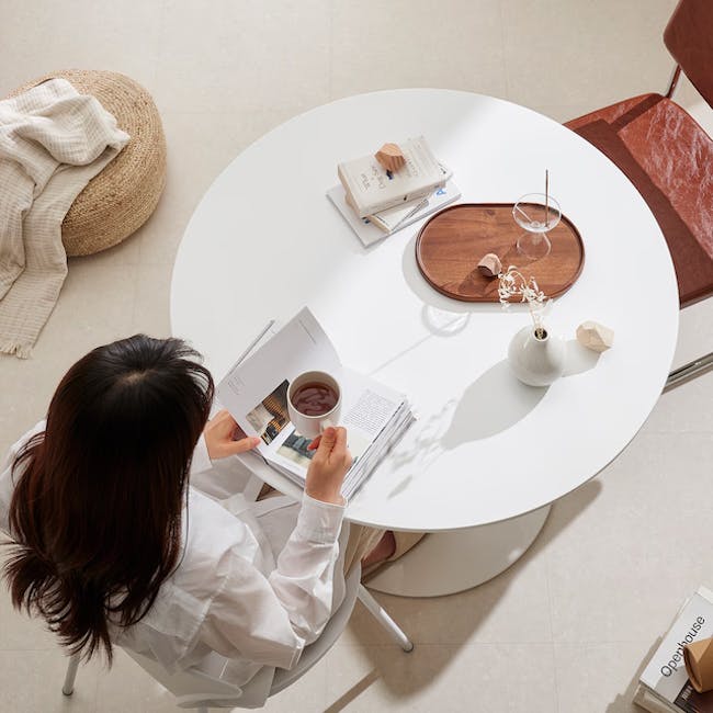 Carmen Round Dining Table 1m - White - 5 - Modern digital interface, User-friendly design, Interactive elements, Responsive