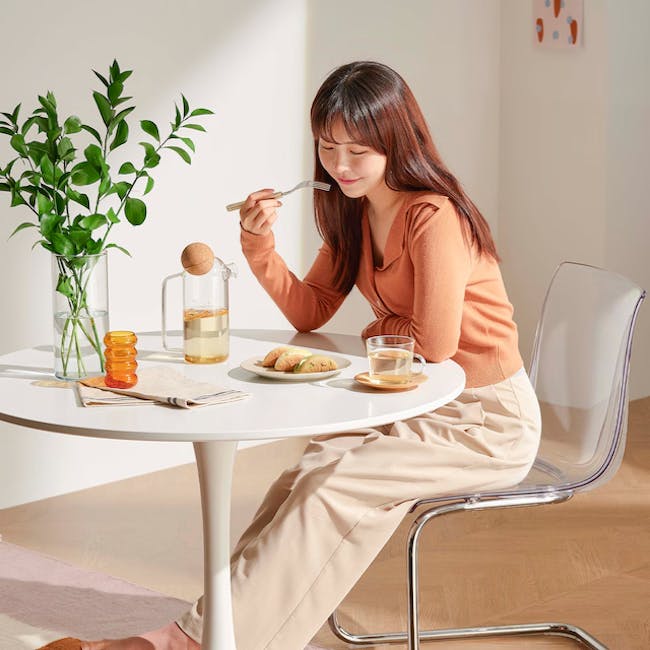 Carmen Round Dining Table 1m - White - 2 - Modern digital interface, User-friendly design, Interactive elements, Responsive