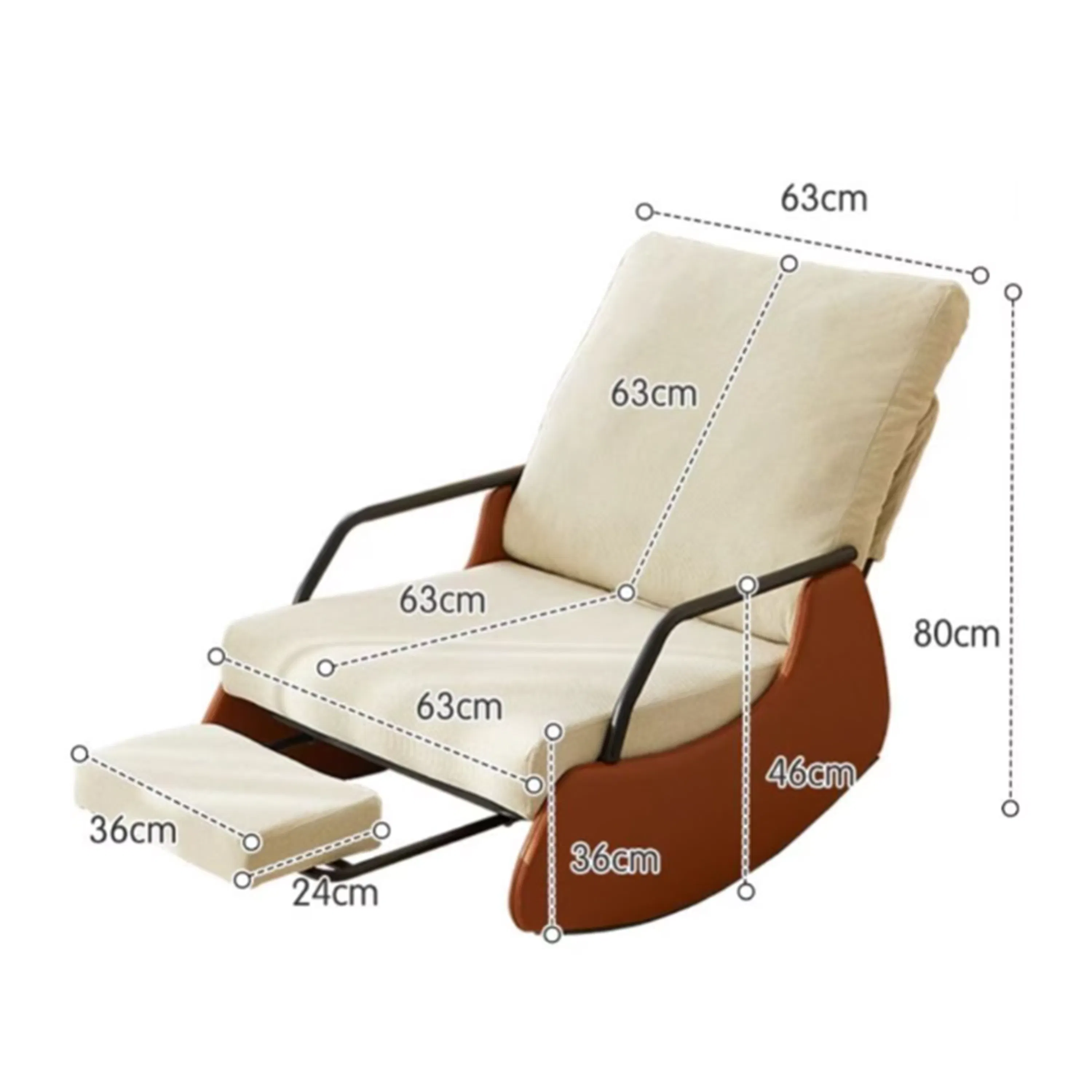 Anisa Adjustable Rocking Lounge Chair with Footrest - Black - 10 - Modern lounge chair, beige upholstery, 63 cm seat height