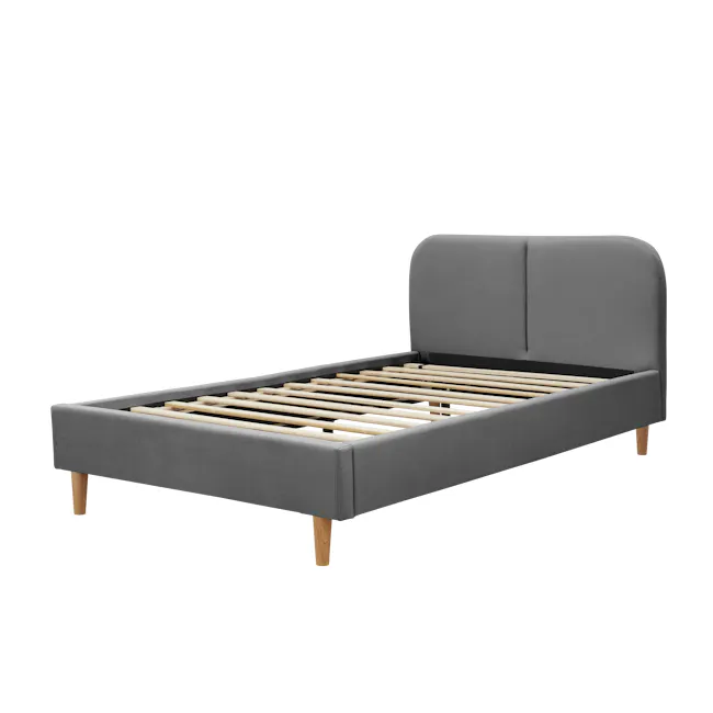 Nolan Super Single Bed - Hailstorm - 4 - Grey upholstered bed with wooden slats, minimalist design, modern aesthetic