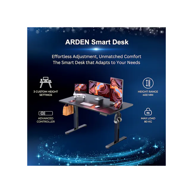 ARDEN FlexiLift Adjustable Table (2 Sizes) - 2 - Effortless Adjustment, Unmatched Comfort, Smart Desk, Adapts to Needs, 3