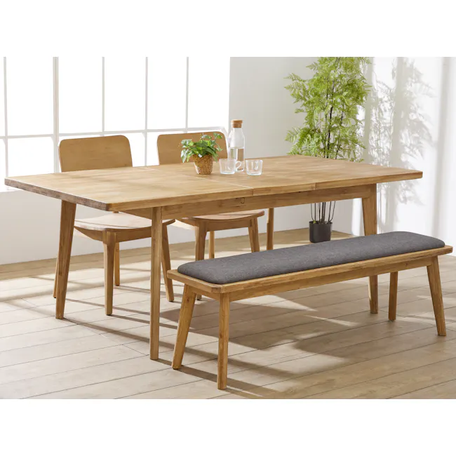 Todd Cushioned Bench 1.5m - 2 - Wooden dining table, minimalist design, natural light, modern furniture, wooden chairs, gray
