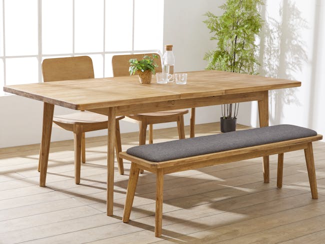 Todd Extendable Dining Table 1.6m-2m with Todd Cushioned Bench 1.5m and 2 Todd Dining Chairs - 1