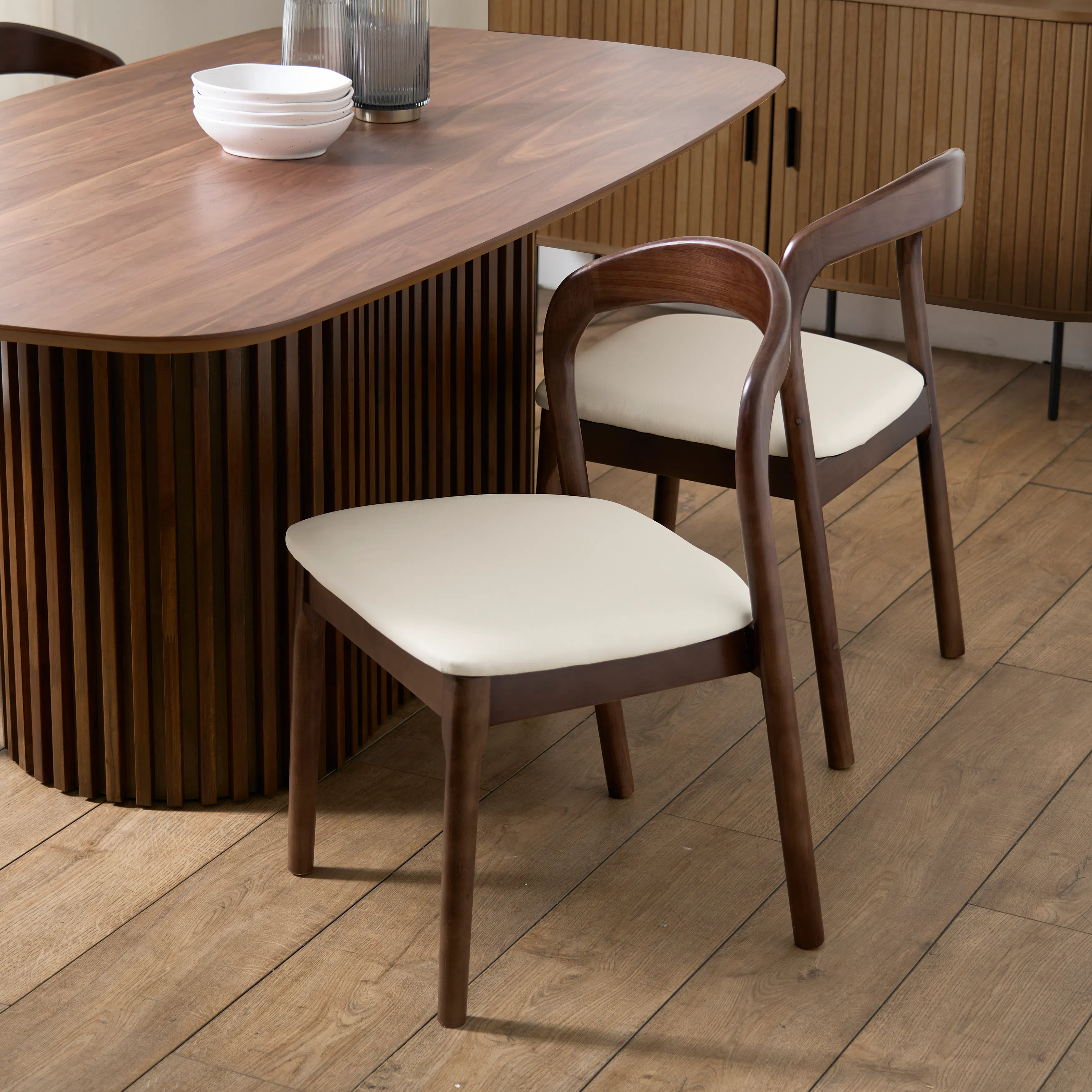 (As-is) Camry Dining Chair - Walnut, Ivory (Pet Friendly) - 9