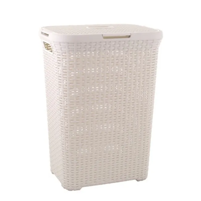 Rattan Rectangle Hamper, 40L, Off White - 1