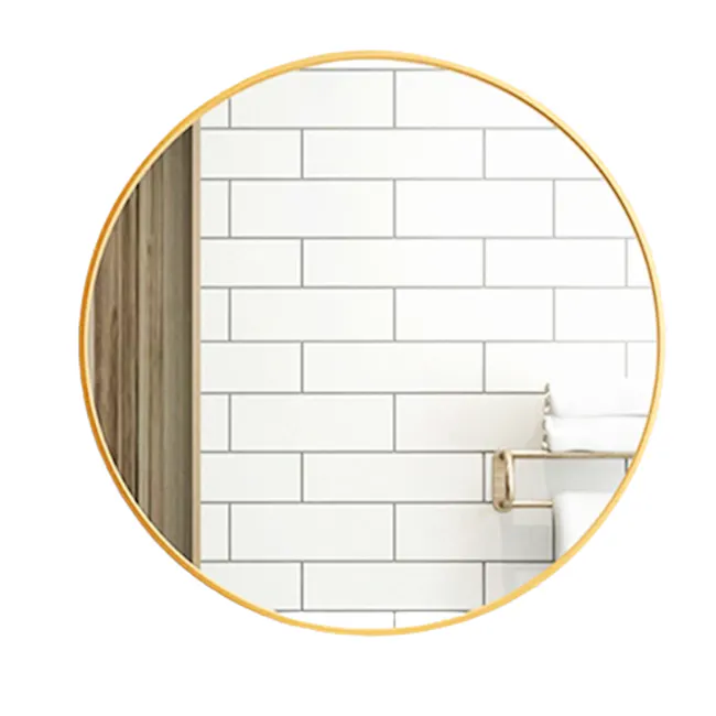Round Rimmed Wall Mirror - Gold - 1