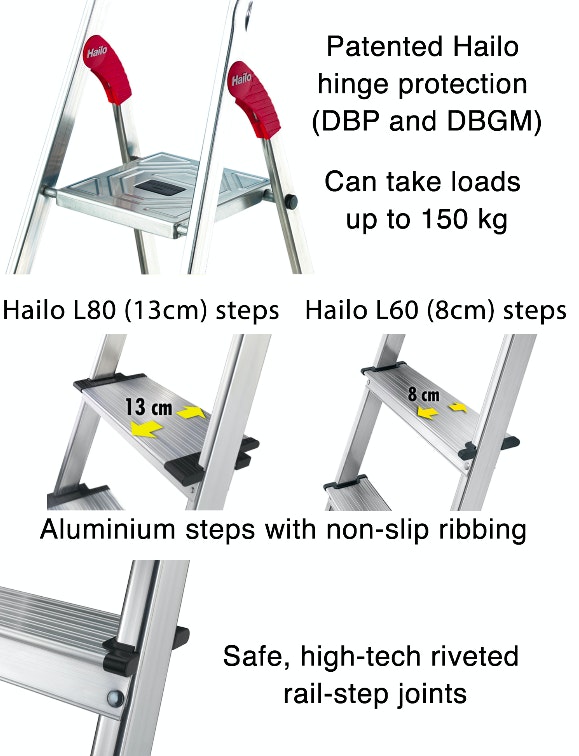 Hailo Aluminium 7 Step Ladder (2 Step Sizes), Hailo HipVan