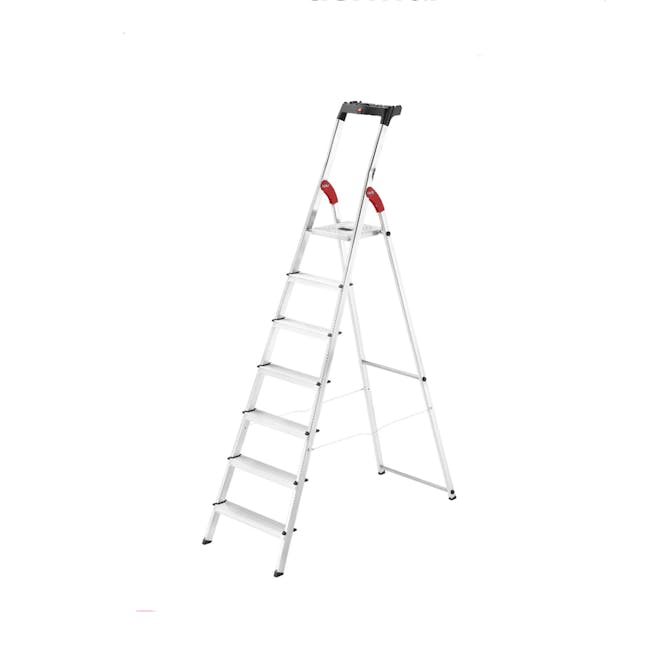 Hailo Aluminium 7 Step Ladder (2 Step Sizes) - 8cm Wide Step Ladder - 0