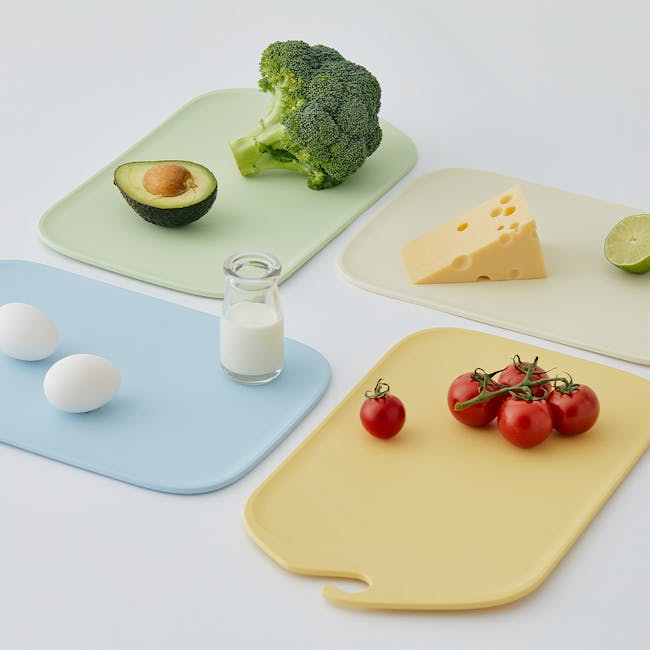 Modori Cutting Board - Navy - 6 - Egg, broccoli, avocado, cheese, lemon, tomatoes, milk, cutting board, yellow, light blue