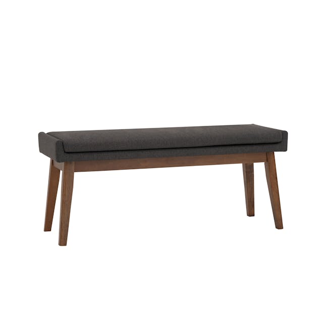 Fabian Bench 1.1m - Cocoa, Battleship Grey (Fabric) - 7 - Modern bench with dark gray cushion, wooden legs, minimalist