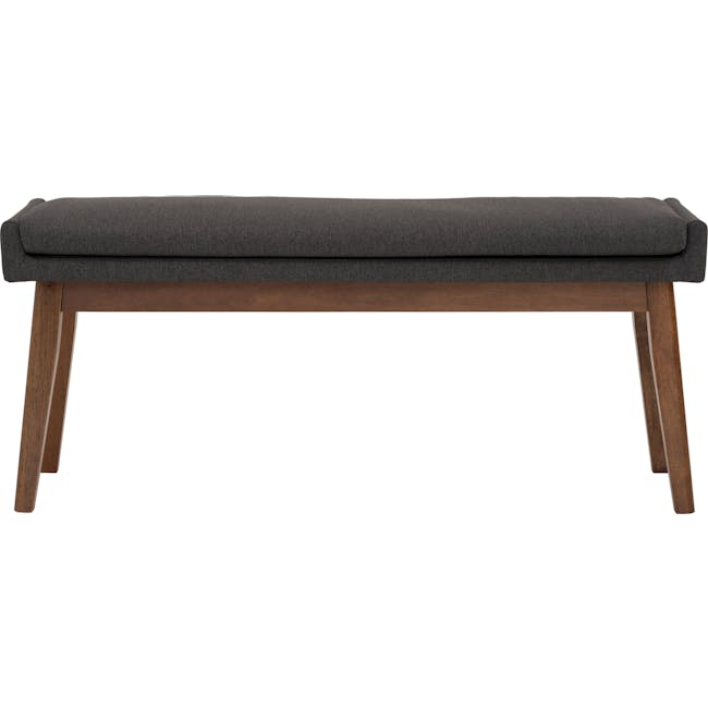 Fabian Bench 1.1m - Cocoa, Battleship Grey (Fabric) - 3 - Dark gray upholstered bench, wooden legs, minimalist design