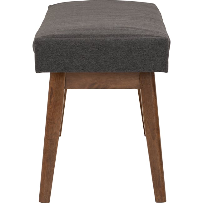 Fabian Bench 1.1m - Cocoa, Battleship Grey (Fabric) - 4 - Dark gray upholstered stool, wooden legs, rustic design, natural