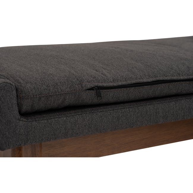 Fabian Bench 1.1m - Cocoa, Battleship Grey (Fabric) - 5 - Dark gray fabric mattress, stitching details, seam lines, pocket