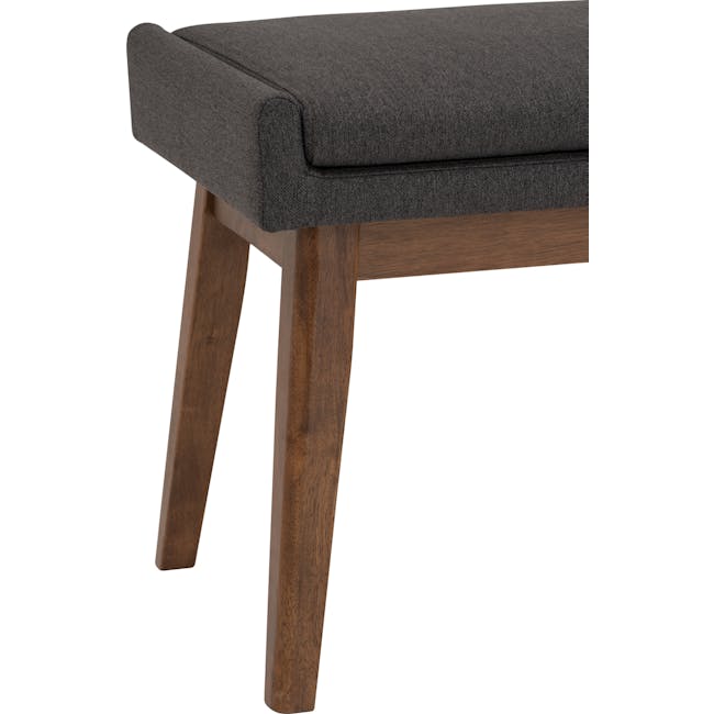 Fabian Bench 1.1m - Cocoa, Battleship Grey (Fabric) - 6 - Gray upholstered bench with wooden legs, sleek design, modern